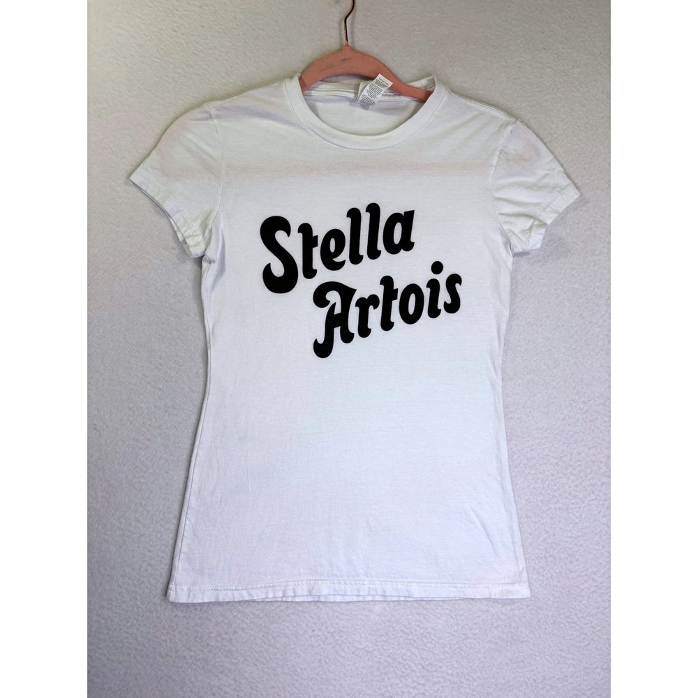 Stella Artois Beer Graphic T-Shirt Womens Small White District Fitted Tee 3316
